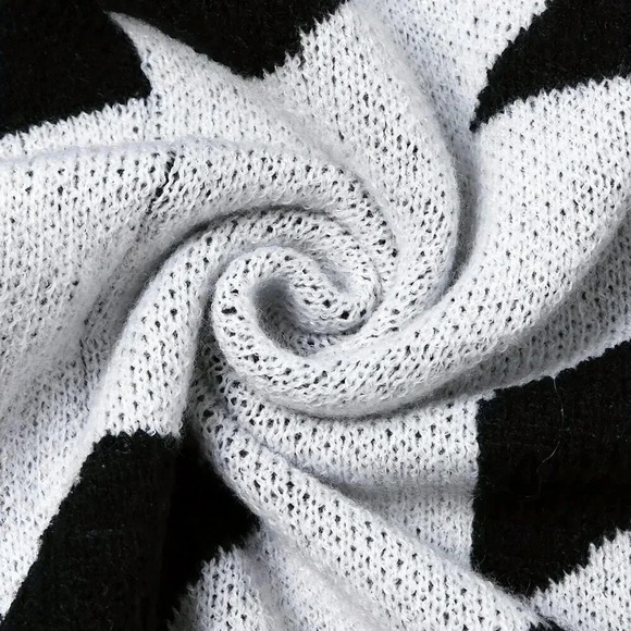 Black Casual Women's Contrast Color Long Sleeve Printed Knit Cardigan - Picture 5 of 5